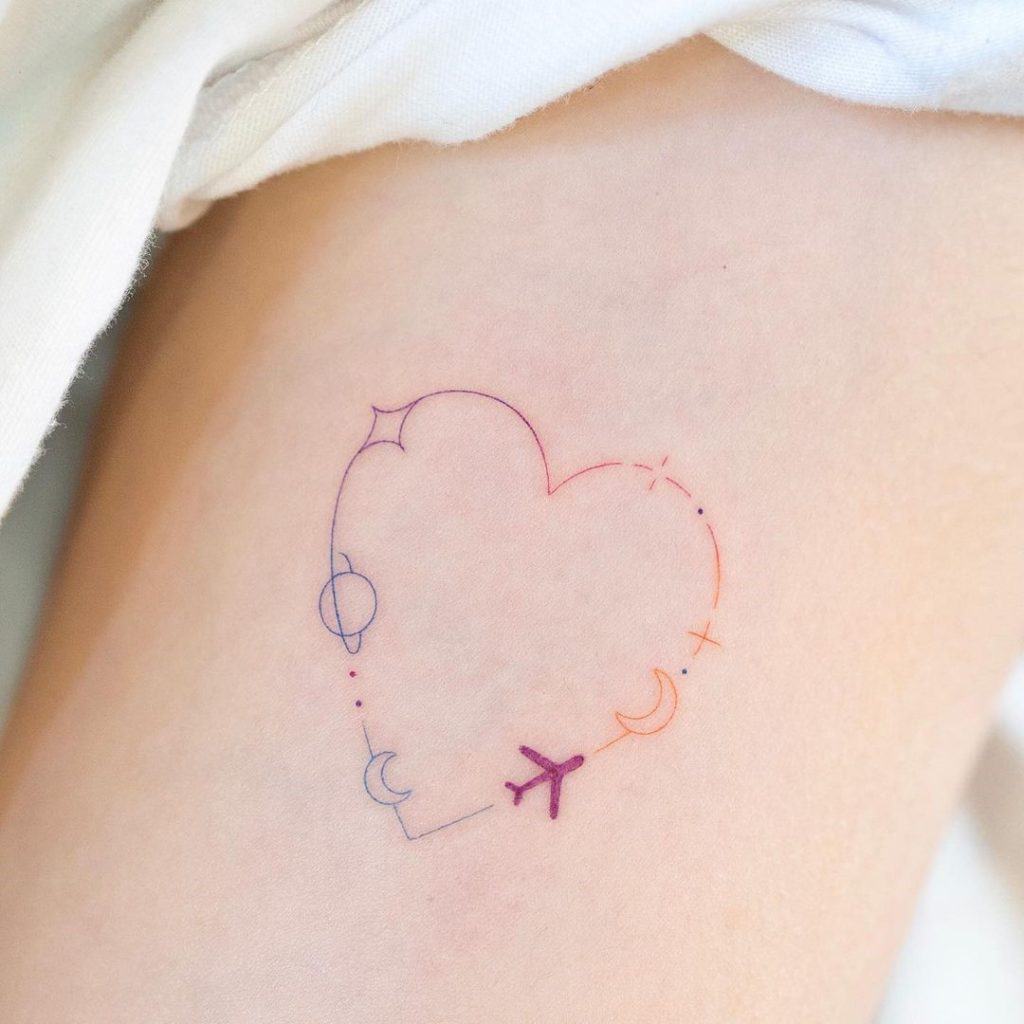 Simple outline heart cloud with a cute plane. Flash design. （ Dm to  booking) . . . #blacktattoo #tattooinsta #tattooing #tattoos #new... |  Instagram